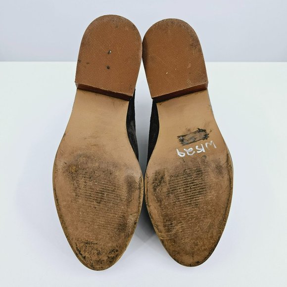 Steve Madden Lancaster Bootie 7.5 Grey Suede Leather Stacked Block Heel Zip Back - Picture 11 of 13